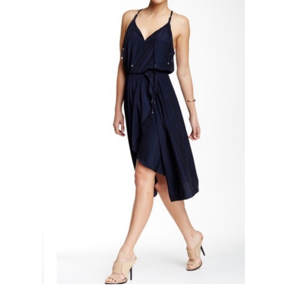Calypso St. Barth Pelandi Asymmetrical Midi Dress Navy Blue Sz XS Beachy Boho